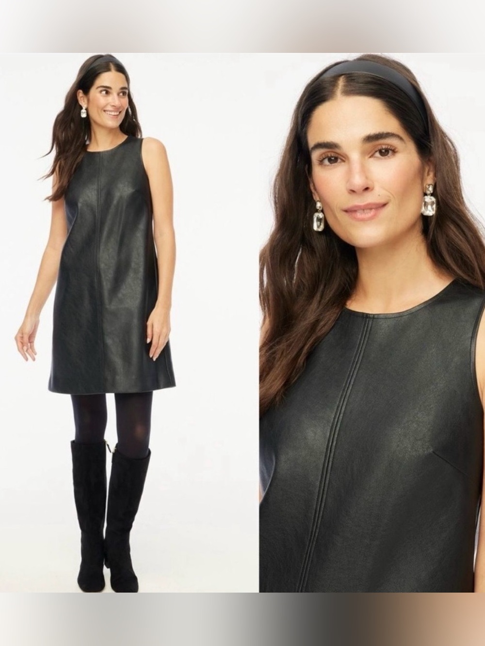 J Crew Women’s Size 8 Black Faux Leather Vegan Sleeveless Sheath Dress Lined